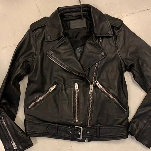All Saints Balfern Black Leather Biker Jacket - Picture 3 of 11